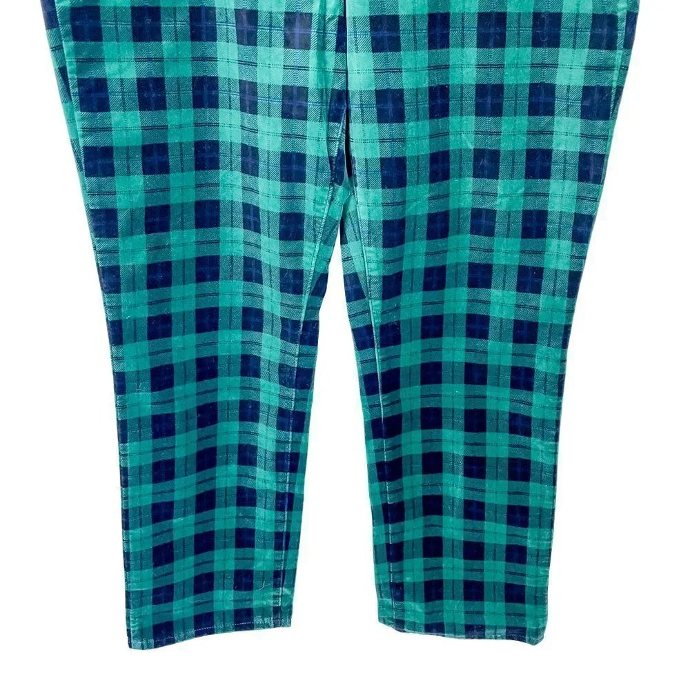 NWT Talbots High Waisted Velveteen Straight Leg Pants Green Plaid sz 18 - Picture 6 of 10
